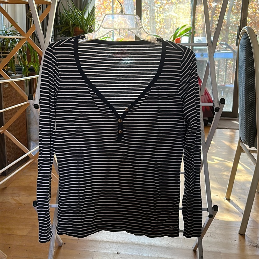 Blue and white stripe long sleeve shirt